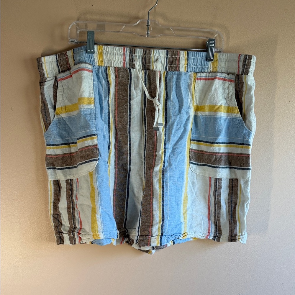 Time and Tru Men's Striped Swim Trunks in Blue, White, Brown, Yellow